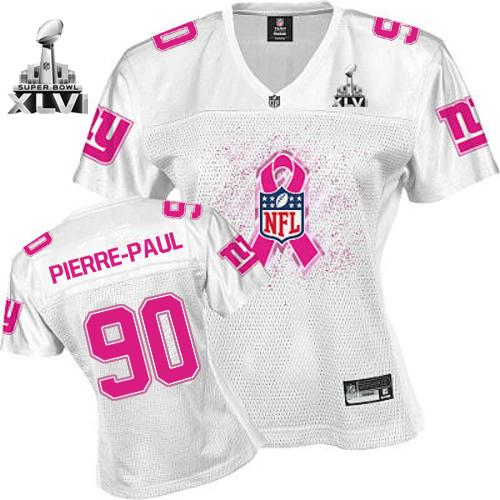 Giants #90 Jason Pierre-Paul White 2011 Breast Cancer Awareness Super Bowl XLVI Stitched NFL Jersey